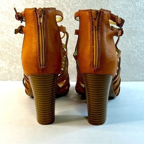 RAMPAGE Sandals Womens 9.5 Brown Strappy Ankle Block Heel Back Zip - Picture 8 of 11